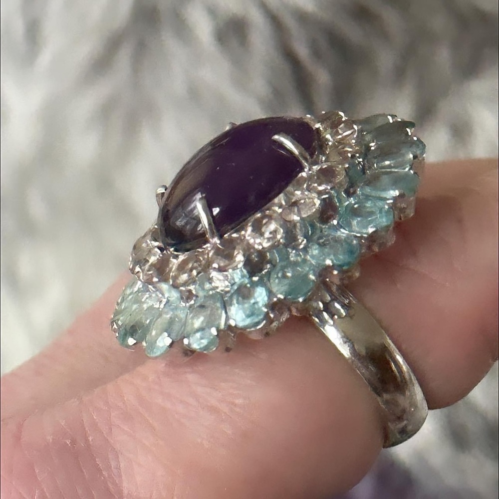 Gorgeous high end gemstone statement cocktail sterling silver ring - Picture 9 of 10